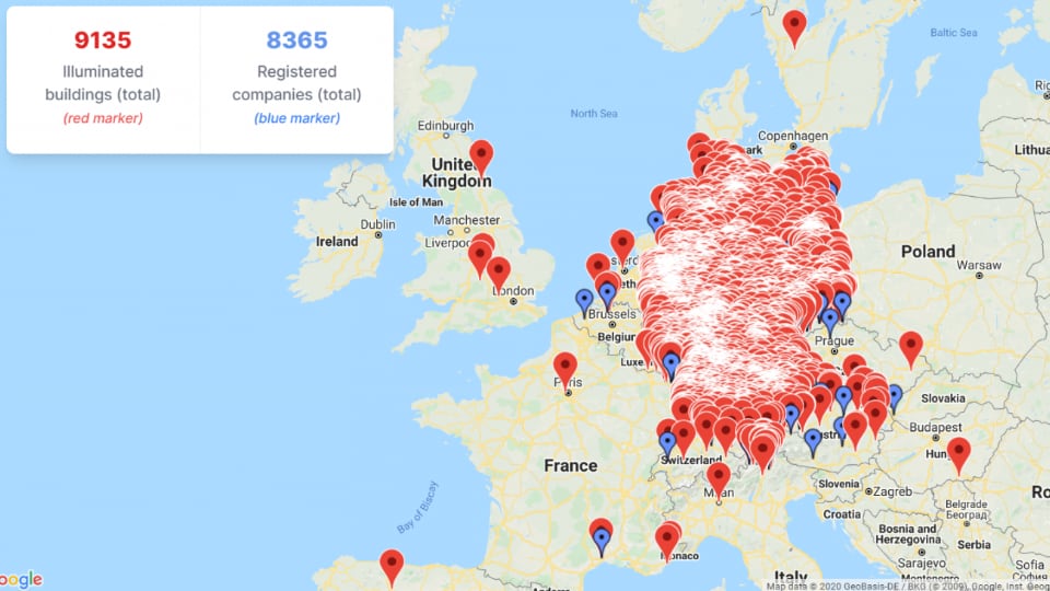 The map that shows the majority of the German event industry participates in the Night of Light initiative